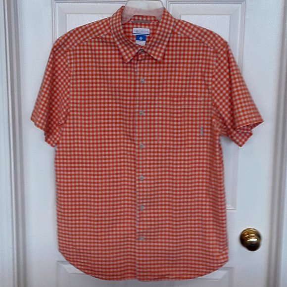 Columbia Orange Checked 100% Cotton Short-Sleeved Shirt - EUC! - Picture 3 of 6